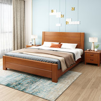 吉木多 橡胶木实木中式简约风1.8,1.5米双人床婚床卧室家具(1.5*2米海棠色 单床)