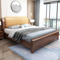 吉木多 中式胡桃木实木床现代简约轻奢主卧软靠床1.8m双人床卧室(01款1.8*2米胡桃色 单床)