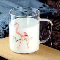 高硼硅耐热玻璃水杯带把网红早餐杯牛奶马克杯手咖啡杯(火烈鸟 301-400ml)