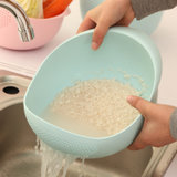 有乐 厨房加厚淘米器家居用品沥水洗米筛密孔多用塑料淘米盆(粉色 大号长20*20，高11cm)