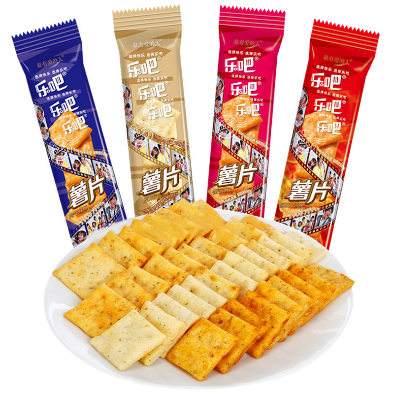 饼干糕点乐吧薯片分享装混合口味200g (50g*4包)(原味 番茄味 烤牛排