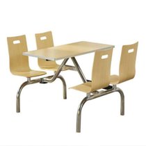 俊采云MI1Q食堂餐桌椅连体桌子快餐店桌椅组合4人餐桌椅（单位：组）(原木色 MI1Q)