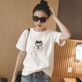 Mistletoe夏季新款圆领短袖T恤韩版刺绣卡通打底衫女装(白色 M)