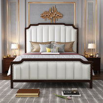 吉木多 小美式实木床 1.8m主卧欧式双人床现代简约白色软靠1.5m卧室婚床(1.5*2米黑檀色 床+床垫+床头柜*2)