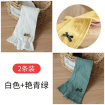女童打底裤春秋薄款外穿洋气纯棉儿童小女孩白色裤子九分夏女宝宝(M码建议身高95-110cm 白色+艳青绿（SK021九分蝴蝶结）)