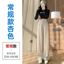 实拍冰丝阔腿裤女2022春夏新款高腰垂感宽松显瘦直筒拖地休闲裤子(杏色常规 S)