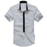 BEBEERU男装新款夏装短袖衬衣时尚休闲衬衫男士韩版加大码(F02黑条纹)