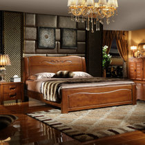 鼎俱实木床 中式雕花 卧室双人大床 简约现代 宜家风格(1.5*2米 椰棕垫)