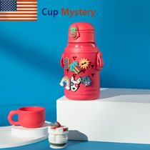 美国 cup mystery进口卡通双盖提绳玩偶熊男士女士儿童吸管保温杯(白色小熊 进口316不锈钢保温杯)