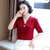 亿梦诗 2021春夏新款缎面垂坠感衬衫v领心机上衣设计感短袖衬衣女ET553(红色 M)