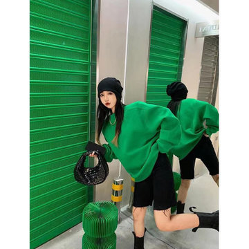 misslisa绿色秋冬加绒卫衣宽松圆领上衣女中长款cq1707绿色xl