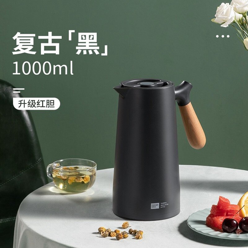 炊大皇家用按压式热水壶1l深灰色保温壶