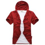 2013新款男士连帽短袖卫衣男士短袖T恤 男 十色 H20-KO1(酒红色 XL)