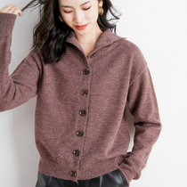 2021秋冬季新款女士针织羊毛开衫时尚百搭立领上衣洋气外套(豆沙红 L)