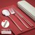 叉筷子勺子套装单人学生儿童便携餐具收纳盒三件套7xy(红色【成人款三件套】筷子+勺I)