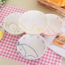 卡通工房碗手绘陶瓷碗米饭碗动物碗釉下彩创意沙拉碗日式餐具套装(小熊粉{卡通工房} 默认版本)