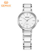 格玛仕(GEMAX)石英手表 女士时尚潮流腕表 防水超薄精钢陶瓷表带MX8031(白钢银 陶瓷)