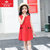 夏季新品女童棉麻连衣裙韩版棉质休闲居家外穿公主裙子(150 红色)