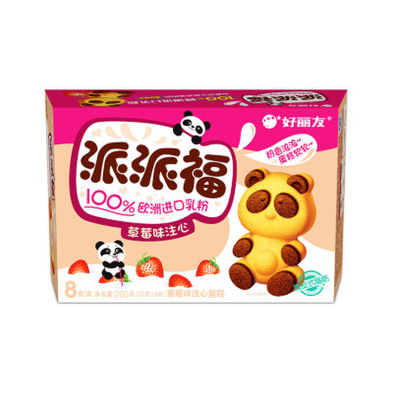饼干糕点好丽友熊猫派派注心蛋糕草莓牛奶味200克盒返回商品页