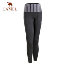 Camel/骆驼运动女款针织长裤 高腰弹力透气跑步健身运动裤 A7S1U7141(黑色 XL)