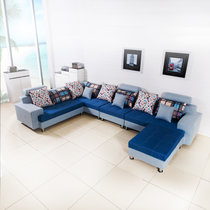 第六日 布艺沙发组合 客厅简约现代小户型可拆洗转角沙发家具(蓝色款)