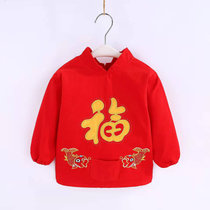 安贝雅虎年喜庆中国风儿童灯芯绒唐装罩衣（大金福款）90cm红 男女孩拜年罩衫