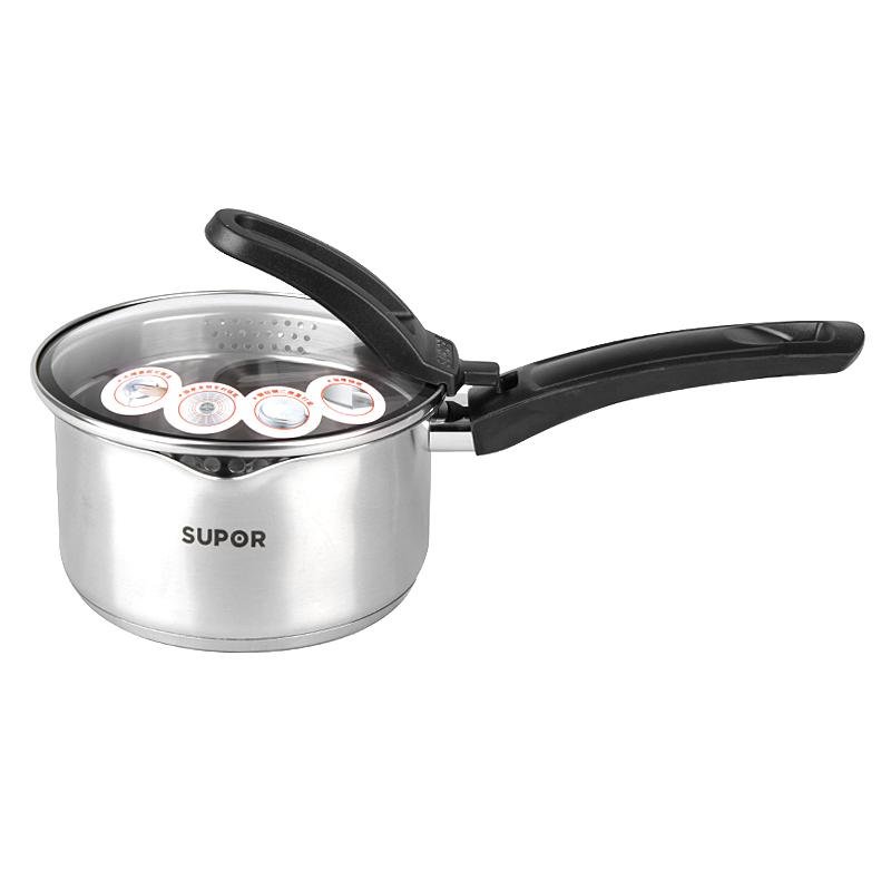 苏泊尔suporst16r1优卡系列优质不锈钢奶锅16cm复底电磁炉通用