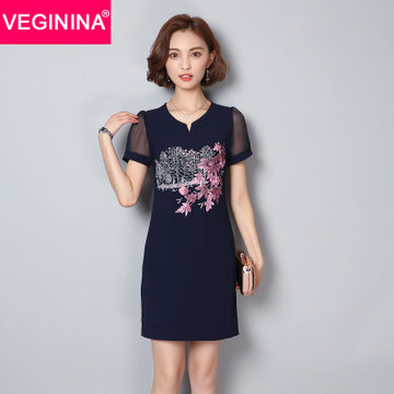 裙子大码中长款连衣裙 9852(蓝色 xl)【图片 价格 品牌 报价】-国美