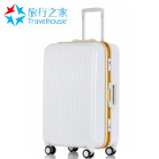 旅行之家 韩国深铝框万向轮拉杆箱 行李 旅行箱登机箱子20寸/24寸(白配金 28寸)