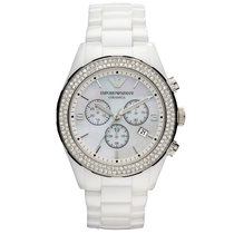 阿玛尼手表休闲时尚潮流陶瓷镶钻三眼多功能石英女士手表AR1456(白色 陶瓷)