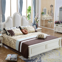 圣肯尼家具 美式实木床皮床 简美乡村做旧白色橡木床欧式双人床1.8米大床(象牙白 1.8床)