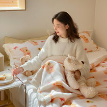 小毛毯被子羊羔绒毯双层加厚保暖冬季办公室午睡毯单人珊瑚绒毯子(向日葵熊)
