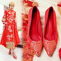 结婚鞋子2017新款春季女红色高跟新娘上轿红鞋中式婚礼敬酒秀禾鞋(37)(红色(7.5cm))