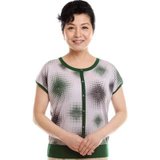 尚菊 新款中老年女装夏装 中年服装妈妈装 老年人短袖针织衫(绿色 125)
