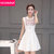 VEGININA 夏装新款民族风蕾丝修身无袖连衣裙背心裙子女装短裙 9369(白色 S)