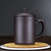 宜兴紫砂杯茶杯个人专用杯陶瓷杯男手工大容量带盖家用泡茶杯定制(龙把-素面款-550ml 默认版本)