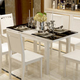 第六日现代简约实木伸缩餐桌烤漆钢化玻璃客厅餐桌椅组合(单个餐桌)