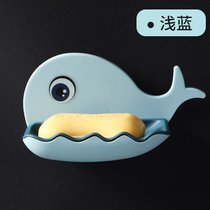 创意免打孔肥皂盒 浴室双层沥水肥皂架 卫生间壁挂式香皂盒置物架(浅蓝色)