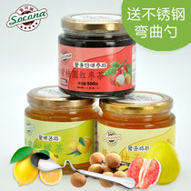 送弯曲勺 Socona蜂蜜桂圆茶+柠檬茶+柚子茶3瓶装韩国水果酱冲饮品