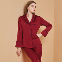 夏季冰丝睡衣女春秋长袖两件套装性感薄款韩版女士仿真丝绸家居服(XL-女（125斤-135斤） 红色（女款）)