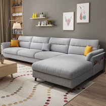 美天乐 布艺沙发 北欧大小户型组合简约现代可拆洗整装沙发客厅家具(浅灰色 双位+贵妃（海绵款）)