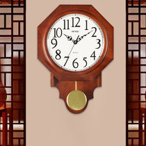 汉时（Hense）欧式创意实木装饰挂钟中式客厅八卦仿古静音石英摆钟HP17(浅棕色)