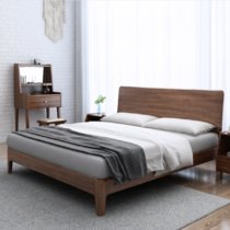 胡桃木北欧实木床木蜡油现代简约1.8米1.5m1.2米小户型高箱储物床(1.5*2米胡桃色 床+床垫+床头柜*2)