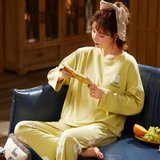 【俞兆林-1】 睡衣女士秋季款纯棉长袖家居服全棉大码套装 HHMQY3506 图色 女(黄色 M)