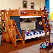 悠佰 儿童家具双层床地中海高低实木子母床多功能儿童床上下床(地中海 床加梯柜)