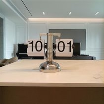 创意自动翻页钟表复古客厅摆件座钟现代简约机械时钟闹钟个性台钟kb6(单脚白色)