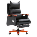 真皮老板椅商务大班椅可躺午睡办公椅舒适久坐实木家用电脑椅转椅(默认 黑色牛皮)