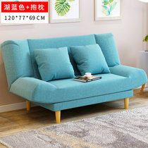 竹咏汇 客厅沙发实木布艺 沙发床可折叠 沙发组合 床小户型客厅懒人沙发1.8米双人折叠沙发床(120cm长湖蓝色(送两个抱枕))