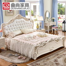 曲尚（Qushang）欧式床 真牛皮皮床 法式双人床婚床 1.8米田园床 公主床高箱床 美式床OSC1001(1800*2000 【床+2柜】)