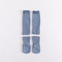 秋冬季点胶护膝长筒毛圈两件套宝宝护膝婴儿护腿爬行袜子套装居家儿童地板袜(蓝色 M(1-3岁）)